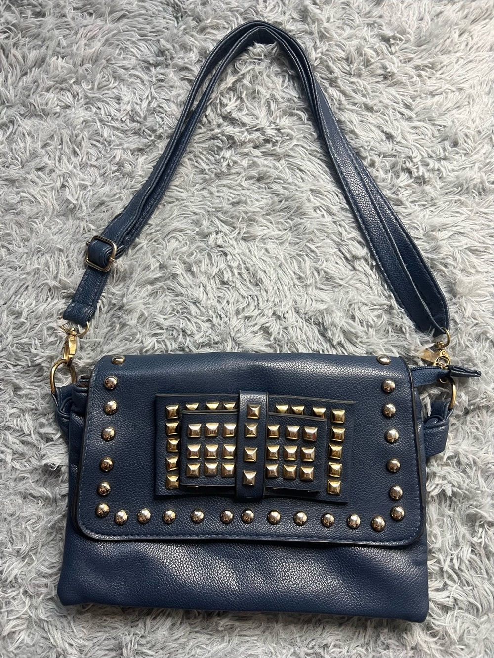 Navy Blue Crossbody with Gold Stud Accents